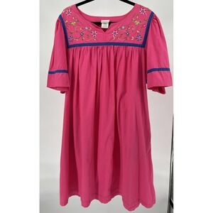 Simply Basic Home Dress Racy Pink Floral Embroidered Pockets Cotton Muumuu XL